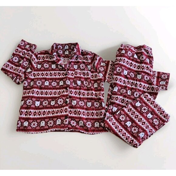 Old Navy Holiday Pajama Set Women L Polar Bear Snowflake Print Red White - Picture 11 of 16